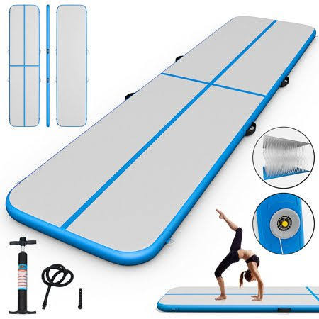 Costway Goplus 13& Inflatable Gymnastics Mat Air Track Floor Mat Water Buoyancy with Pump Blue