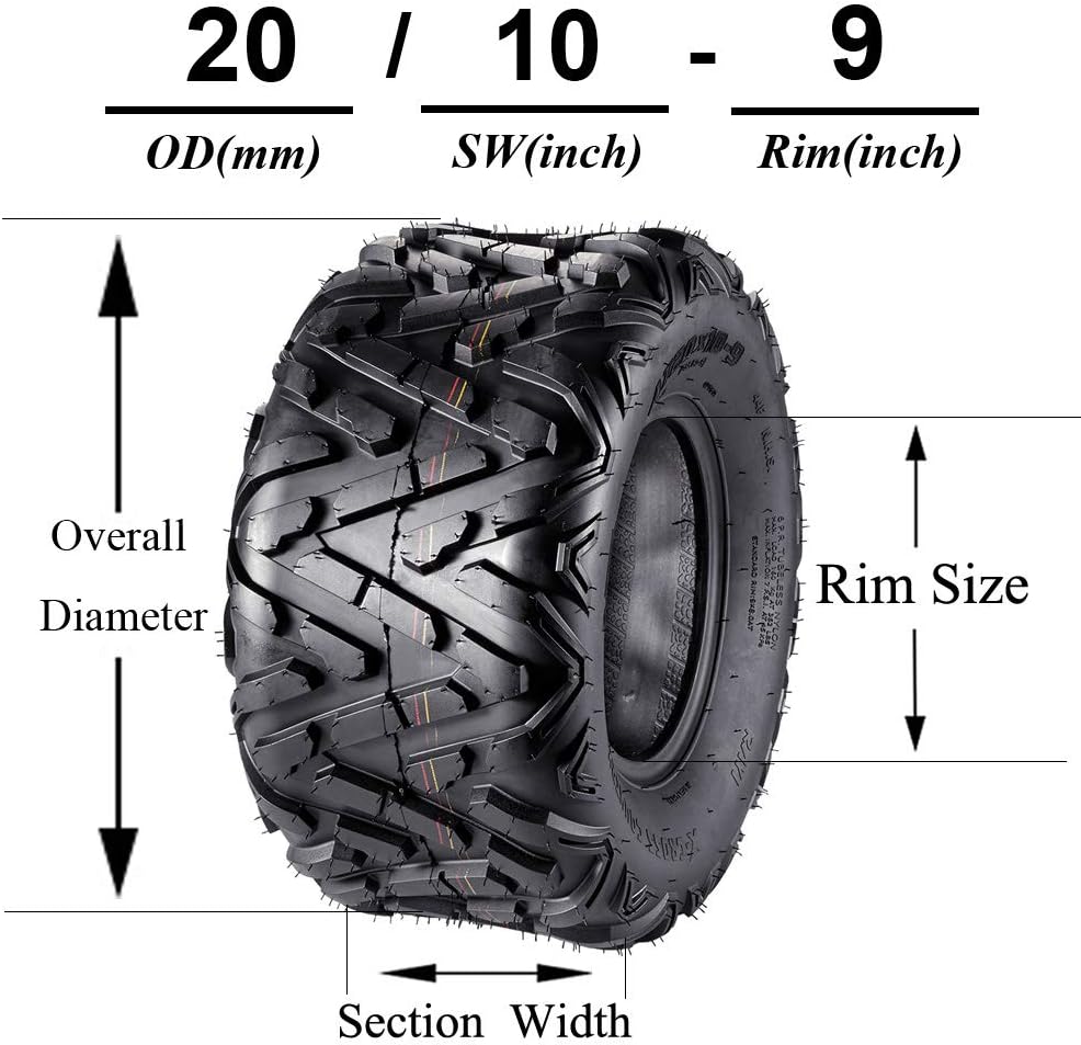 Set of 2 Sport Quad ATV Tires 20x10x9 20x10-9 20 10 9 Rear Off-Road Tire, 6PR, Speed Rating F, Racing UTV Tire