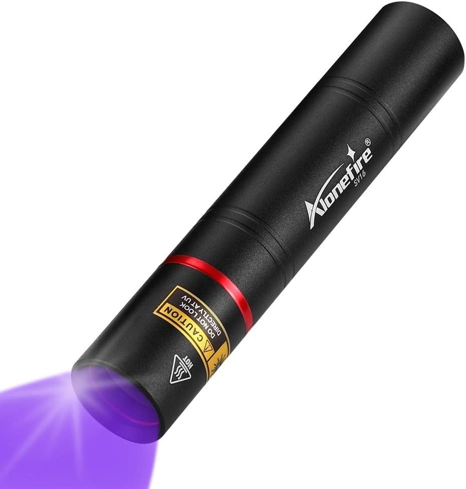 Alonefire SV16 5W Small UV Flashlight 365nm USB Rechargeable Portable Ultraviolet Black Light Mini Stain Minerals Money Pet Urine Detector with Power Outlet, Built-in High-Capacity Battery