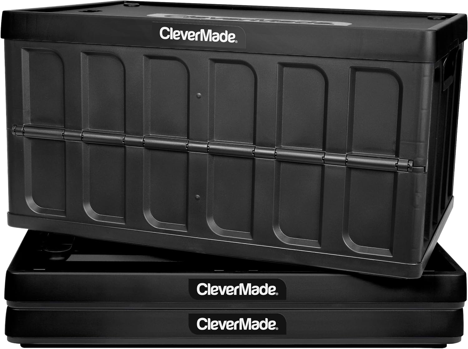 CleverMade 46L Collapsible Storage Bins with Lids - Folding Plastic Stackable Utility Crates, Solid Wall CleverCrates, 3 Pack, Charcoal Pack of 2