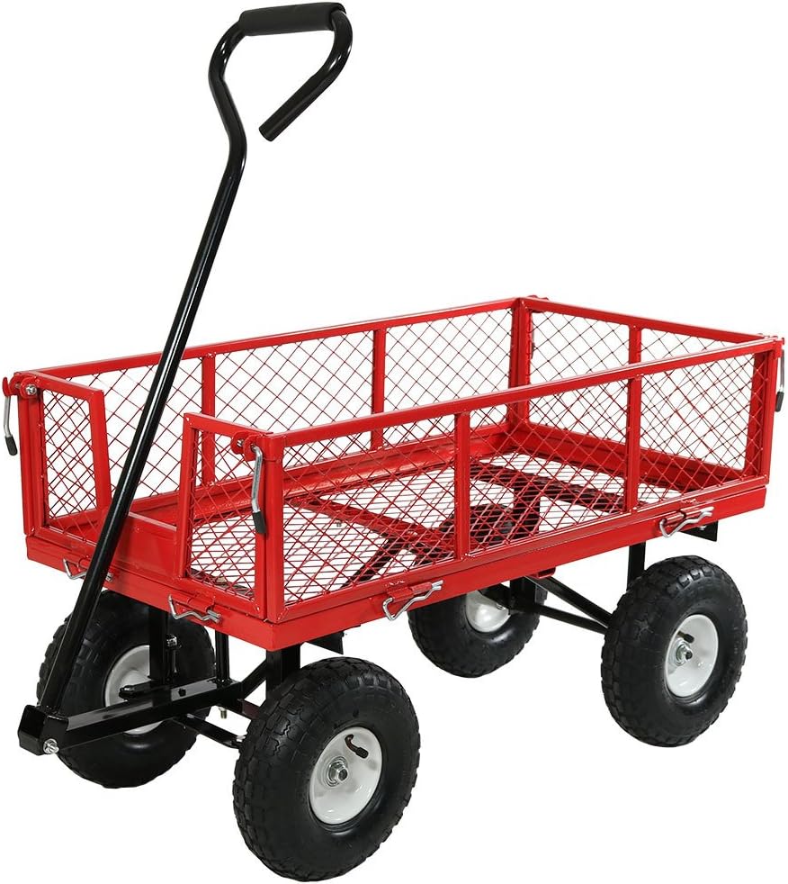 Sunnydaze Log Cart, Heavy Duty Collapsible Utility Wagon, 400 Pound Capacity, Red