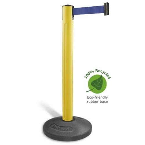 Lavi Industries 80-5000R-YL-BL Plastic Post Tempest Outdoor Stanchion with 12 ft. Yellow Retractable Barrier, Blue Belt