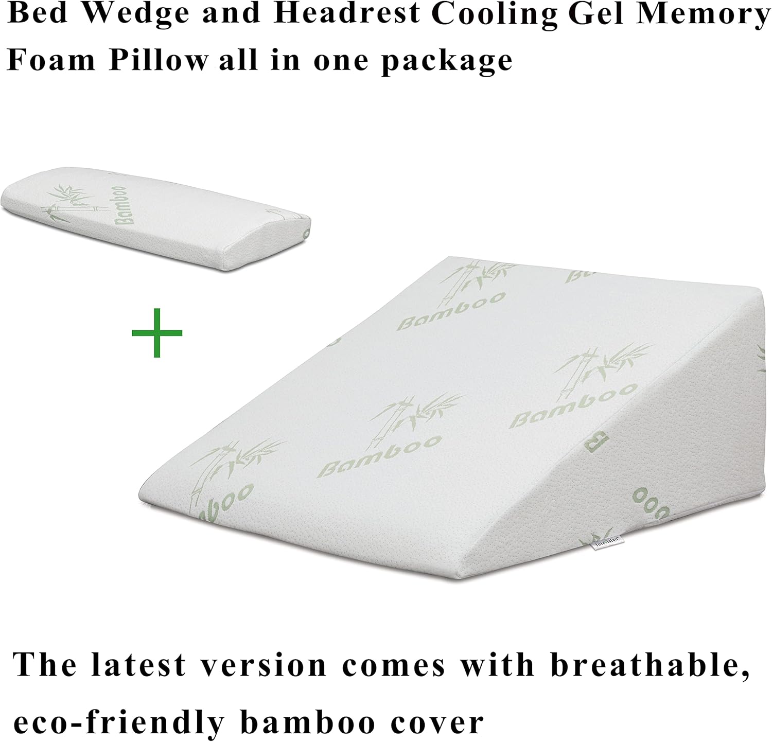 InteVision Foam Bed Wedge Pillow (25 x 24 x 12 inches) and Headrest Pillow in One Package - Helps Relief from Acid Reflux, Post Surgery, Snoring - 2 inches Memory Foam Top