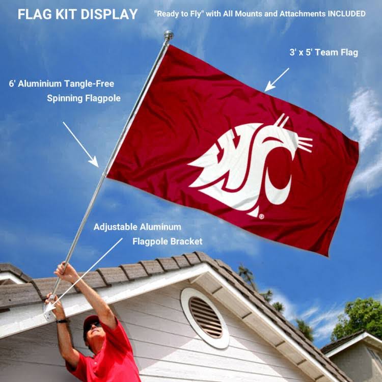 Washington State Cougars Crimson Flag Pole and Bracket Kit