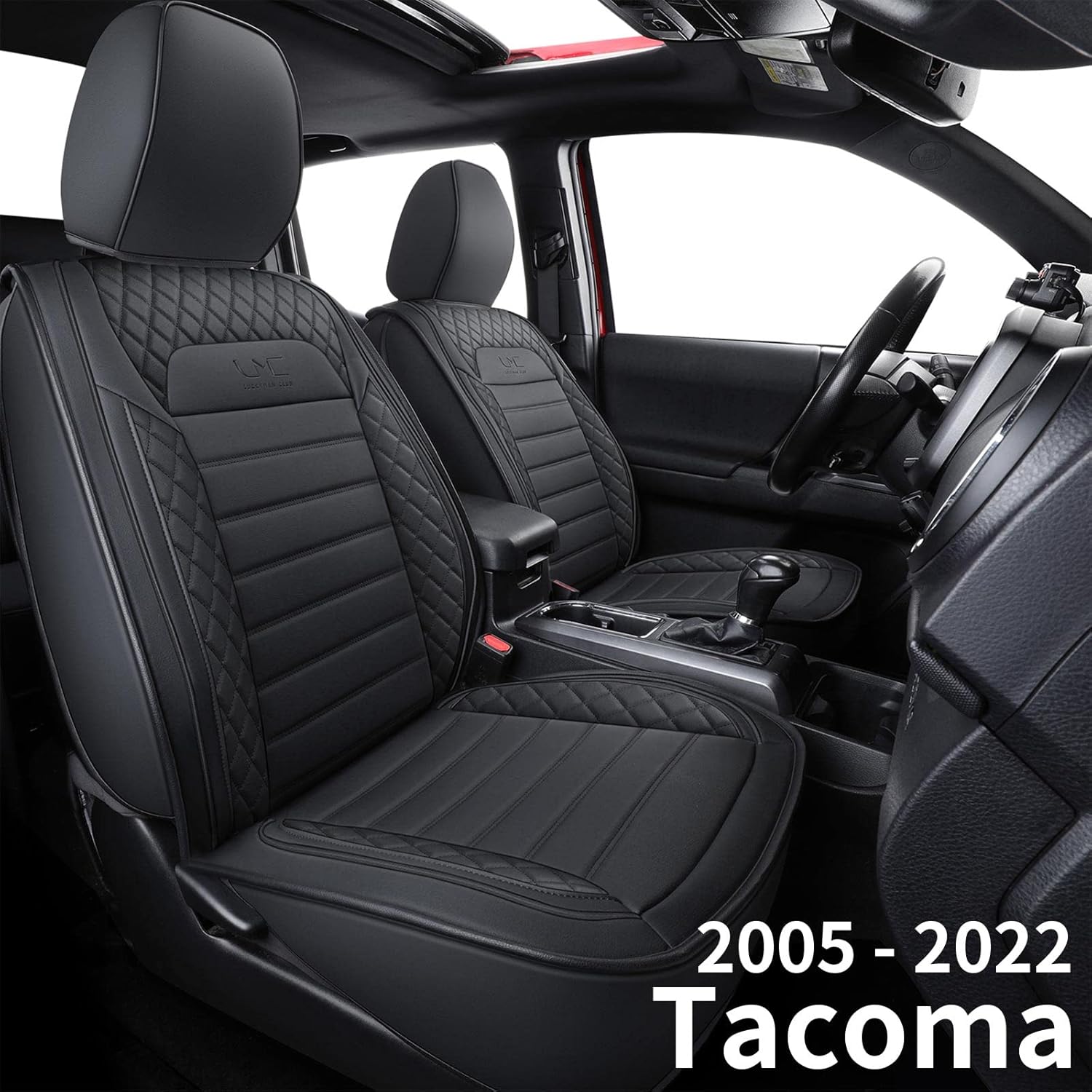 LUCKYMAN CLUB S08-QE Tacoma Seat Covers, Fit for 2005-2022 Tacoma Crew Cab/Double Cab with Water Proof Faux Leather(Full Set, Black&Gray)