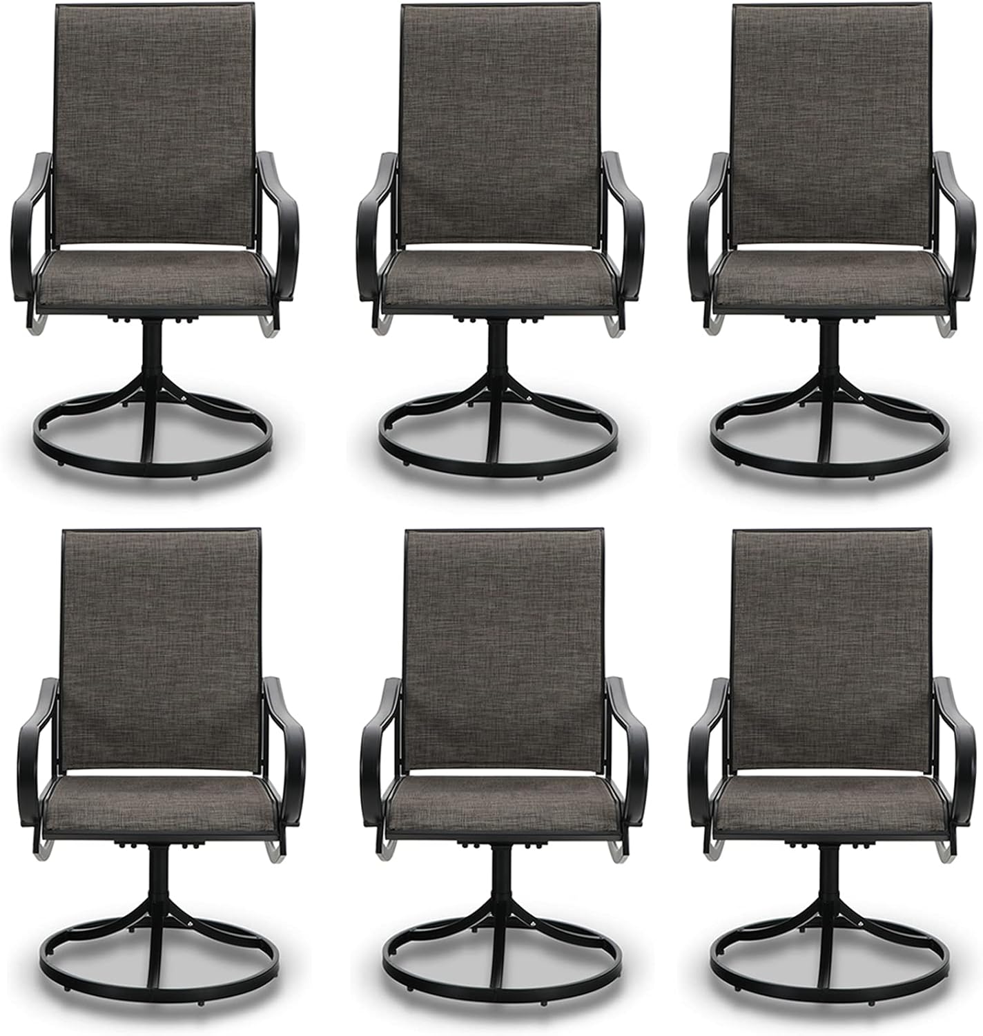 PHI VILLA Patio Swivel Dining Chairs Set of 6 Outdoor Kitchen Garden Metal Chair with Textilene Mesh Fabric, Patio Furniture Gentle Rocker Chair, Black Frame