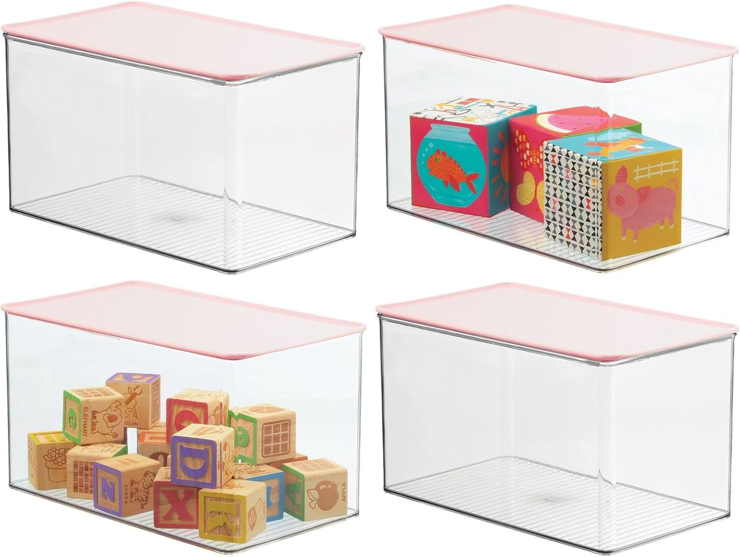 mDesign Stackable Plastic Storage Toy Box with Attached Lid - Container for Organizing Child/Kids Action Figures, Crayons, Markers, Building Blocks, Balls, Puzzles, Crafts - 3