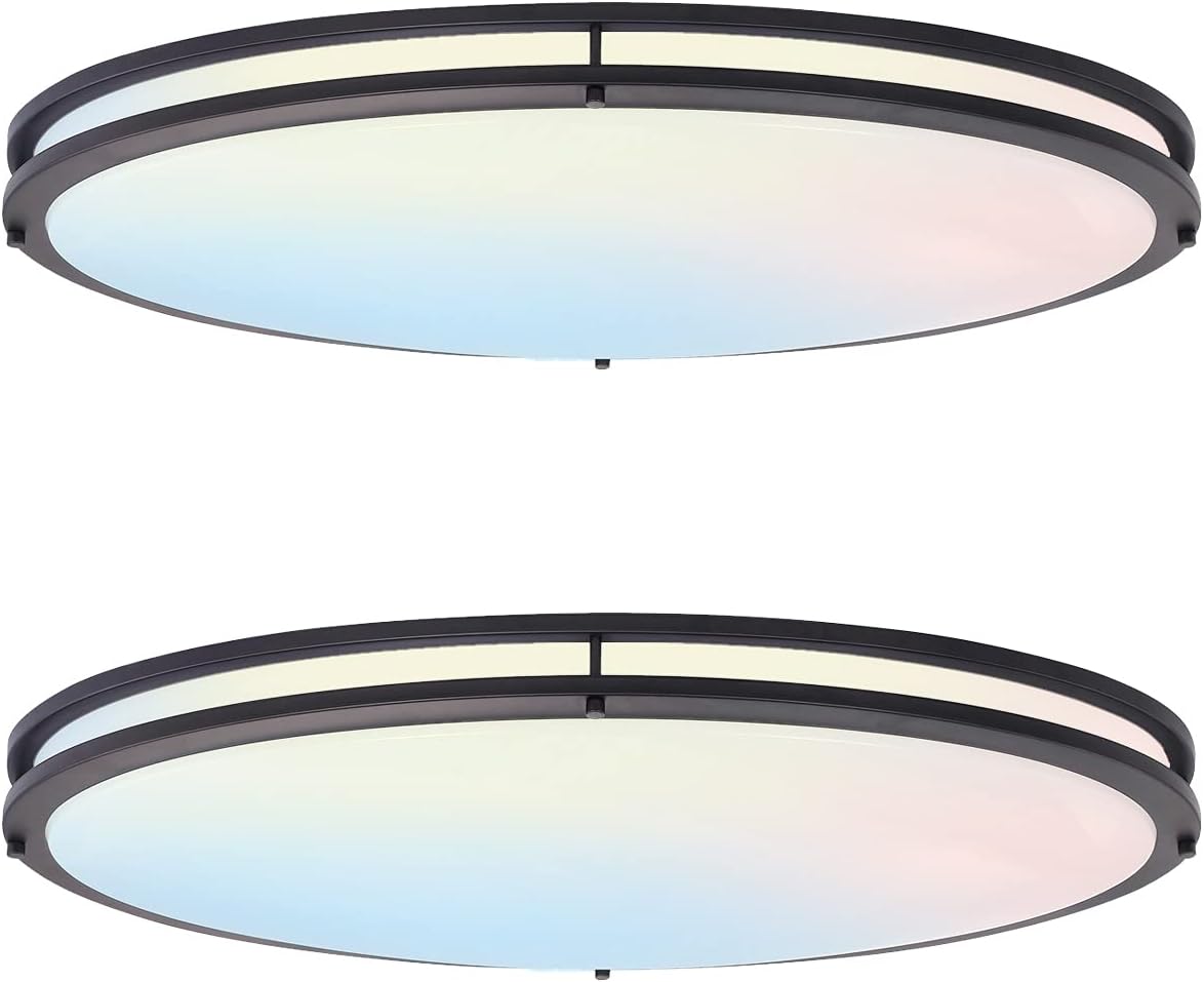 ASD 32 Inch Oval LED Flush Mount Ceiling Light, 3CCT 3000K/ 4000K/ 5000K Adjustable, 120-277V, Brushed Nickel Dimmable Ceiling Light, 45W (120W Replace), 4200 Lm, Energy Star, ETL Listed (2 Pack)