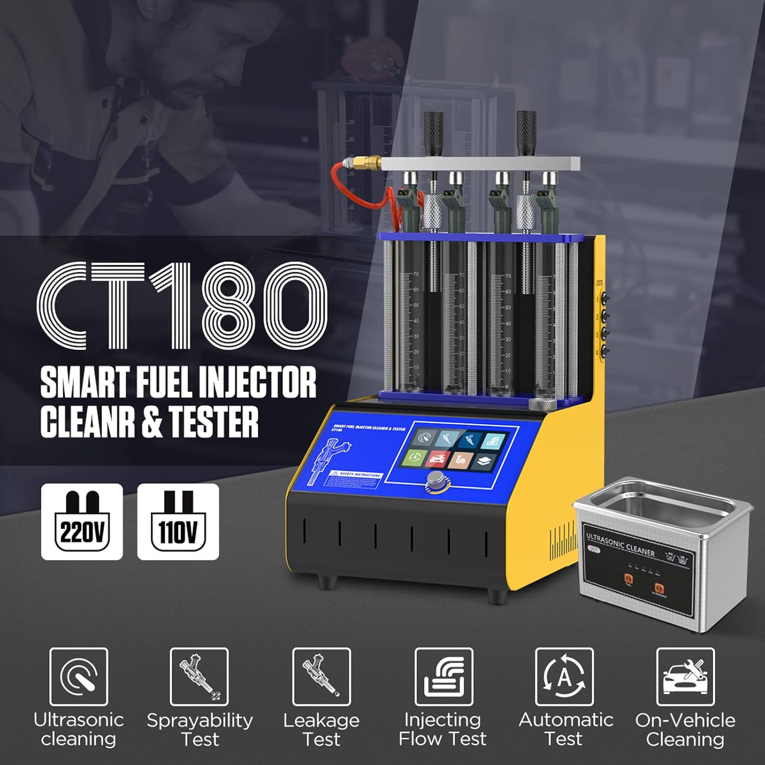 FXTUL Fuel Injector Cleaner Kit Injector Cleaner Tester Machine with 4-Cylinder Fuel Injection Cleaner Tool 220V/110V Automotive Fuel Injection System Cleaning Machine for Motorcycle Vehicle