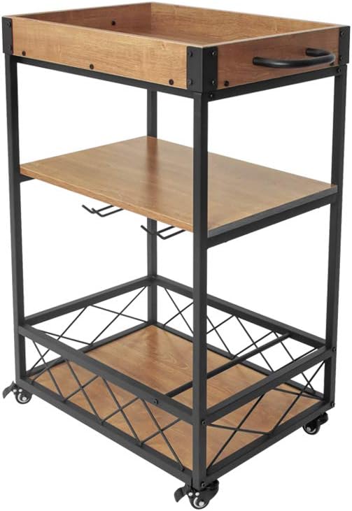 AZL1 Life Concept 3-Tier Storage Rack Shelf Unit for Living Room Bedroom Office, Industrial Kitchen Islands and Carts Vintage Wood and Metal, Light Oak