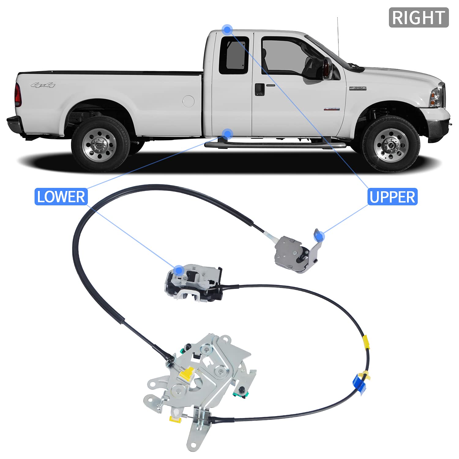 Omotor Rear Right Side Door Latch Lock Cable Assembly Compatible with F-250 F-350 F-450 F-550 Extended Cab Super Duty 1999-2007 Replaces 6C3Z-28264A00-A (Right, 1)