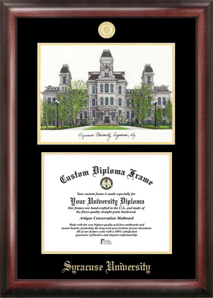 Syracuse University 8.5x22 x 11x22 Gold Embossed Diploma Frame with Campus Images Lithograph