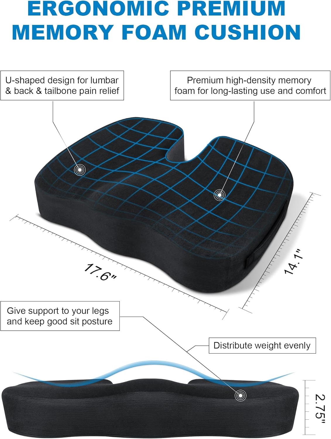 anngrowy Seat Cushion Office Chair Cushion Car Seat Cushion for Back Tailbone Pain Relief Wheelchair Cushions Butt Pillow Cushion Memory Foam Coccyx Cushion for Computer Office Chair Car Seat Driver