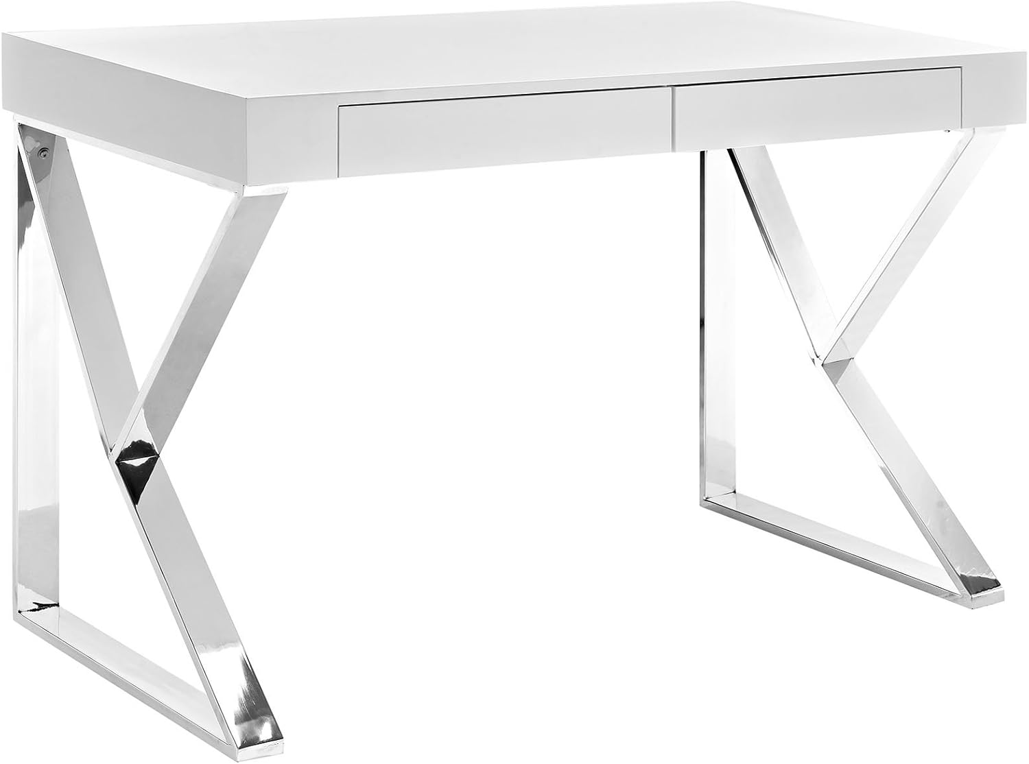 Modway Adjacent Contemporary Modern Office Desk With Metallic Legs in White Gold