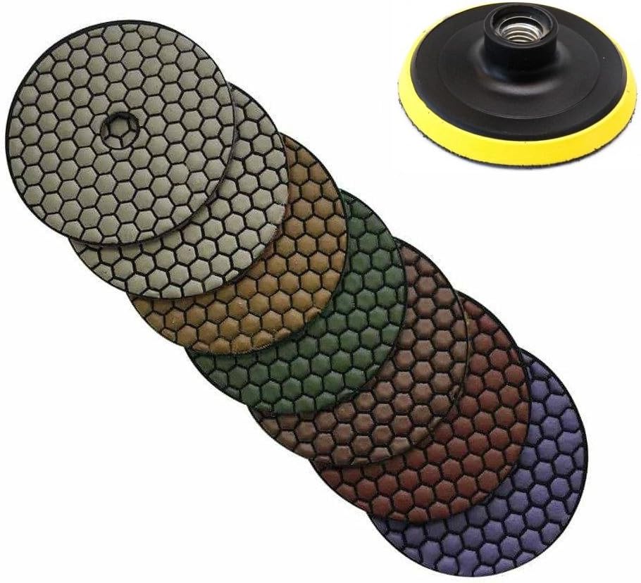 4 Inch Dry Diamond Polishing Pads 15 Pieces with Backer Pad for Marble Granite Concrete Stone Surface Edge Polishing Masonry Porcelain Terrazzo Grinding angle grinder polisher glass sander