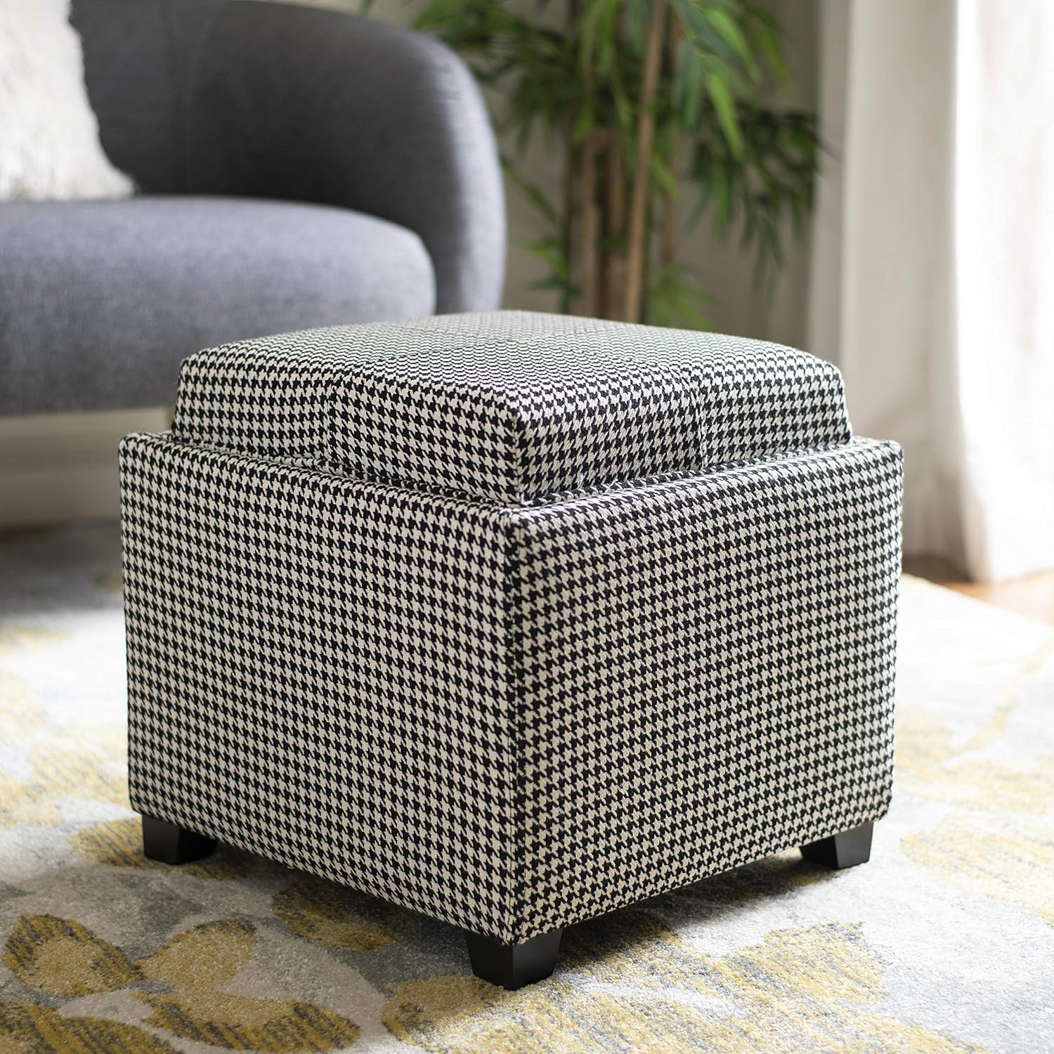 SAFAVIEH Home Collection Harrison Black Single Tray Square Foot Rest Storage Ottoman