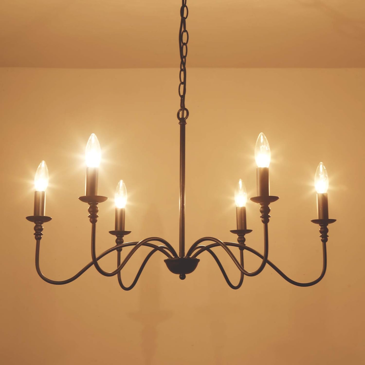 MIDUXIY Black Farmhouse Chandeliers, 6-light Modern Industrial Iron Chandeliers, 28.3