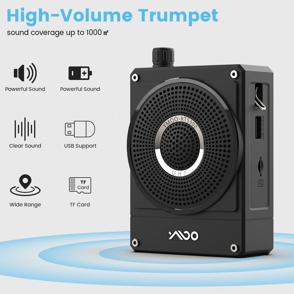 YMOO by 1Mii Voice Amplifier with Portable UHF Wireless Microphone Headset, 10W 1800mAh Large Capacity Rechargeable PA system for Multiple Locations such as Yoga, Meetings, Tour Guides