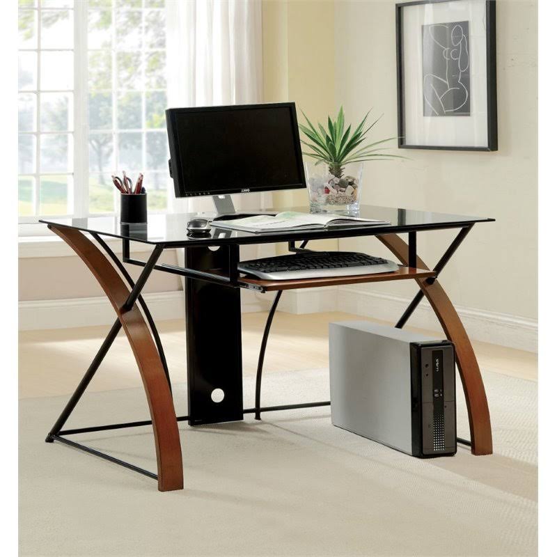 Furniture of America Kyran Modern Computer Desk in Oak and Black
