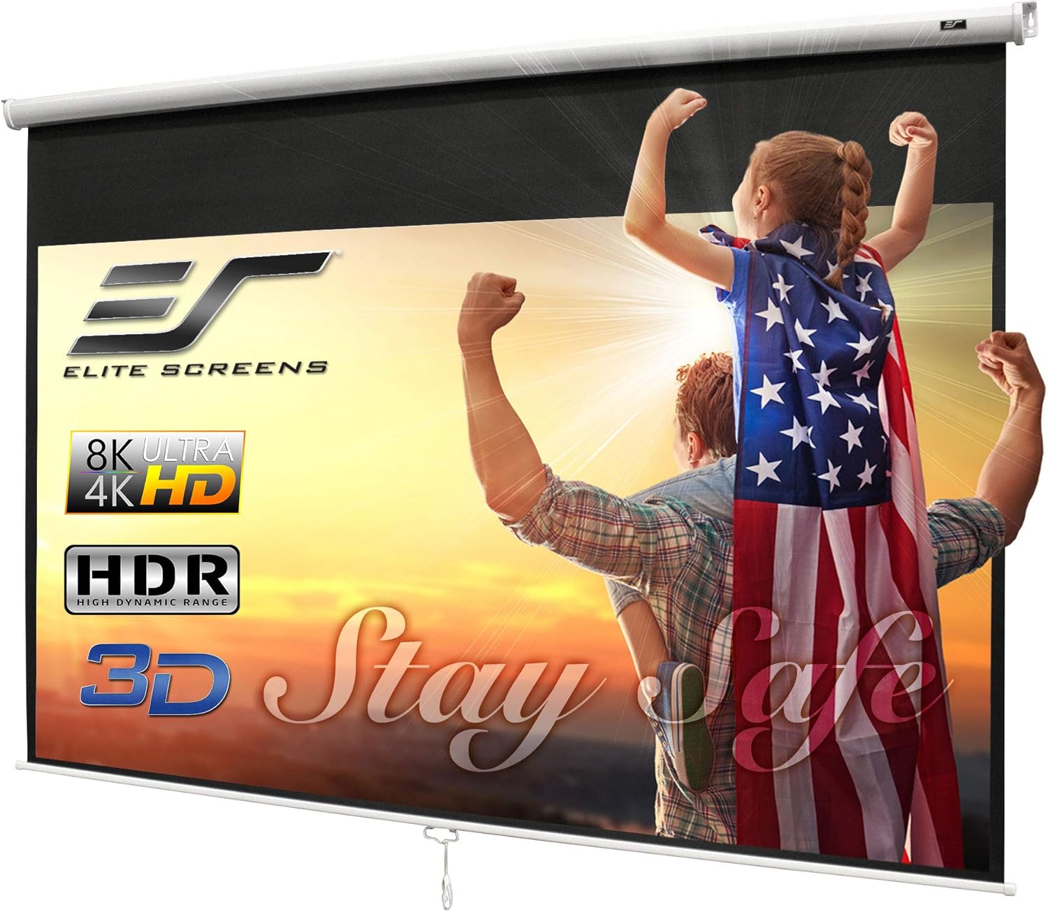 Elite Screens Manual B 100-INCH Manual Pull Down Projector Screen Diagonal 16:9 Diag 4K 8K 3D Ultra HDR HD Ready Home Theater Movie Theatre White Projection Screen with Slow Retract Mechanism M100H Pack of 2