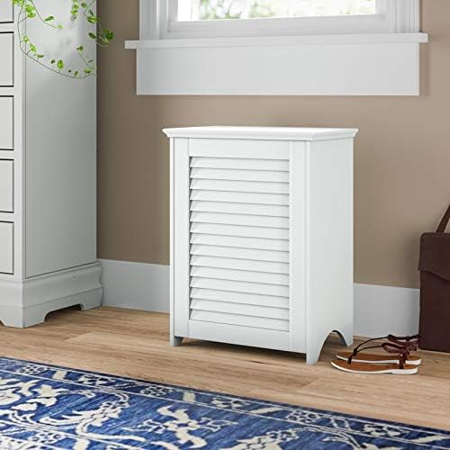 White Wooden Hamper with Flip Lid, Ventilated Storage Bin Basket, Bathroom Hamper for Small Space with Modern Design, Made of Durable and Wooden Construction