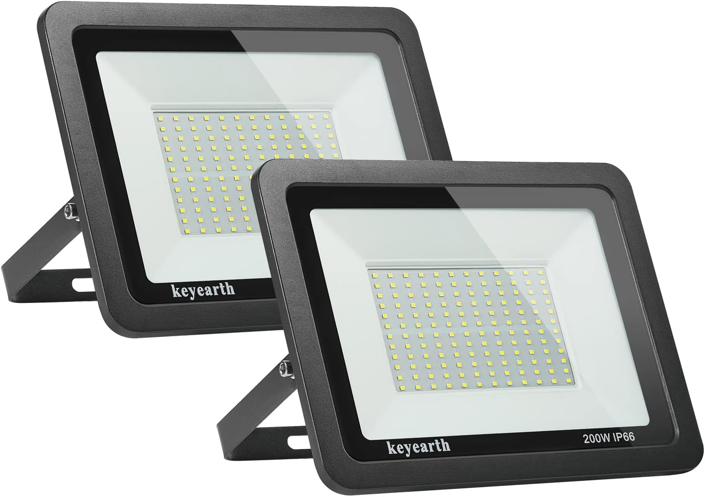 Keyearth 2 PCS 200W LED Flood Light Outdoor, 6500K Super Bright Outside Flood Lights Fixtures, IP66 Waterproof Exterior Security Light for Backyard, Garage