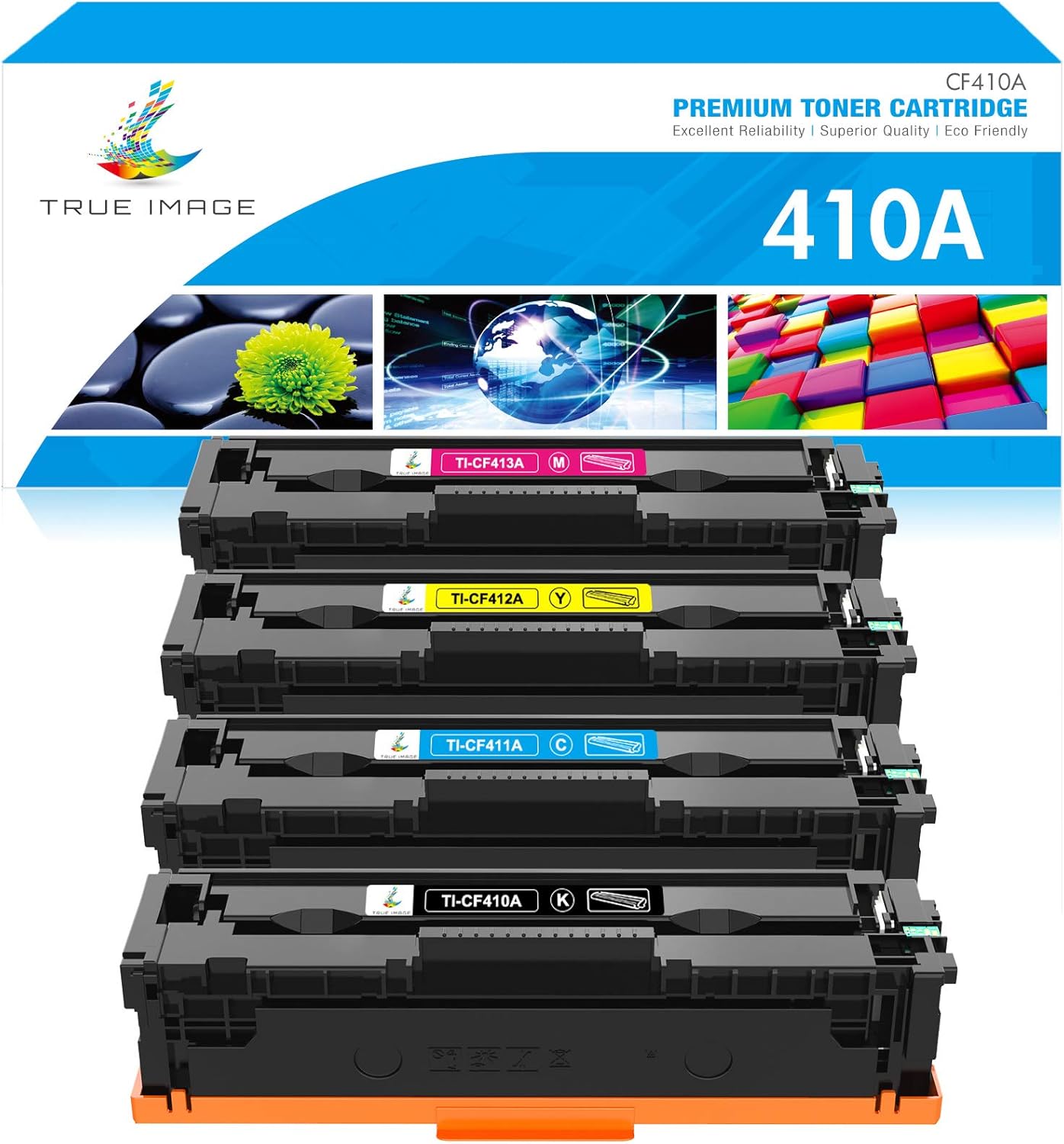 TRUE IMAGE Compatible Toner Cartridge Replacement for HP 410A CF410A CF411A CF412A CF413A Color Pro MFP M477fnw M477fdw M477fdn M452dn M452nw M477 Printer (Black Cyan Yellow Magenta, 4-Pack) Pack of 2