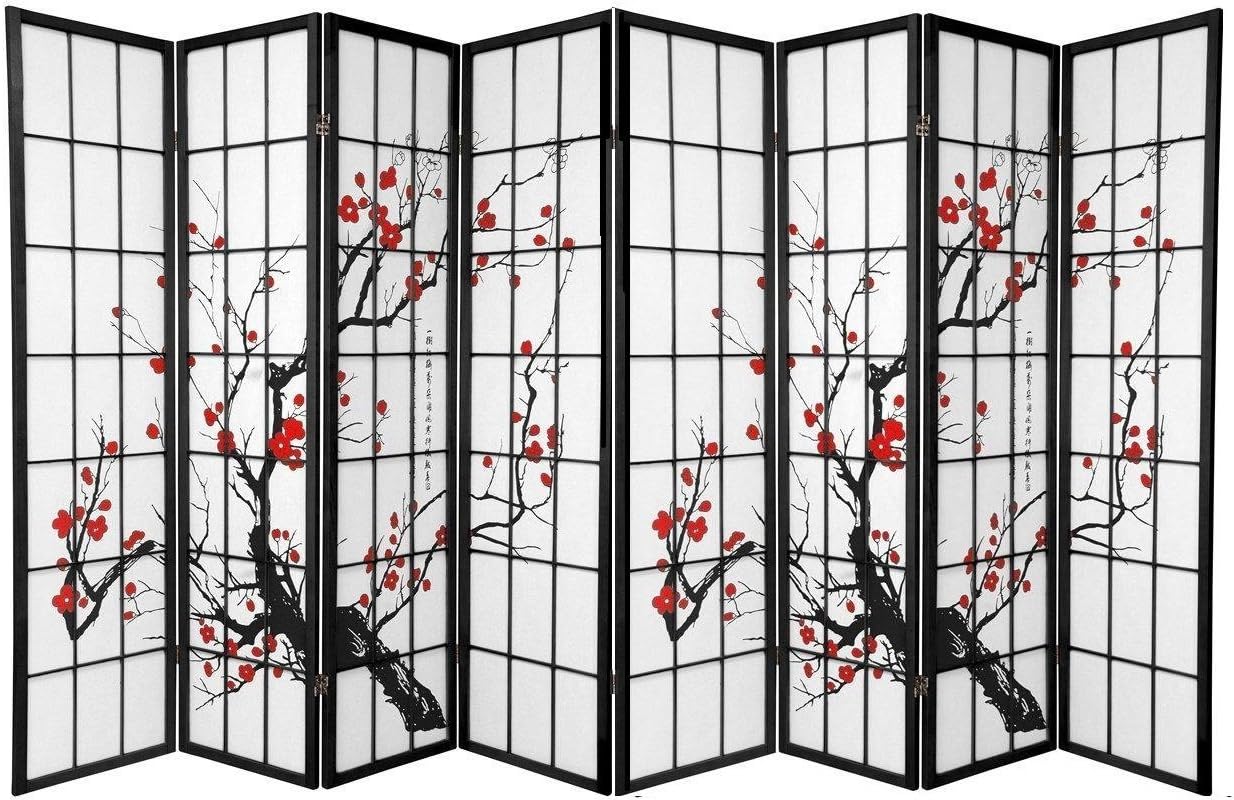 SQUARE FURNITURE Screen 8 Panel Black Plum Blossom Design Room Divider (8-Panel)