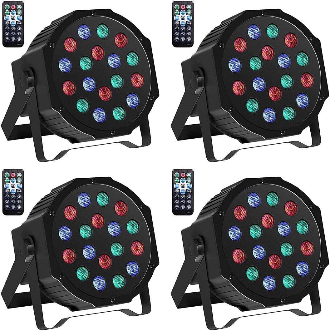 Stage Lights U`King 18 RGB LED Par Light Sound Activated Stage Lighting by DMX 512 and Remote Control Uplights for Wedding Birthday Party DJ Events Church (4 Pack)