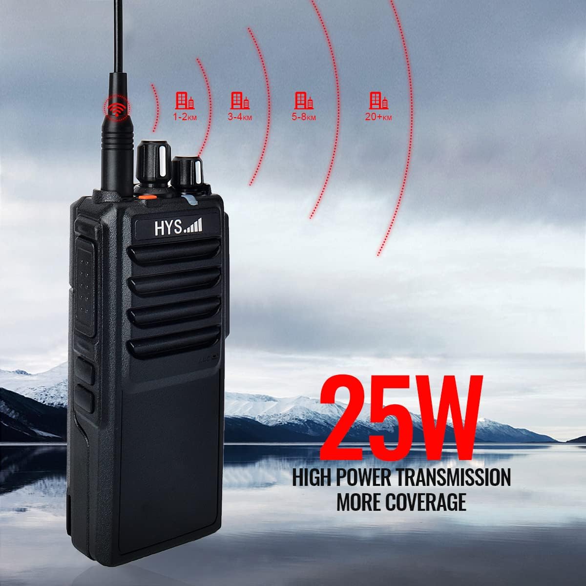 HYS 25Watt Super Long Range Handheld 16Channel 400-480Mhz UHF 4000mAh Battery Walkie-Talkie Two-Way Radio with Extra Batteries (2pack)