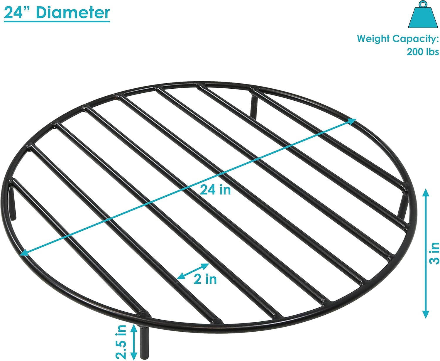 Sunnydaze Fire Pit Grate - Heavy-Duty Steel - Round Firewood Grate for Outdoor Firepits - 24-Inch Black