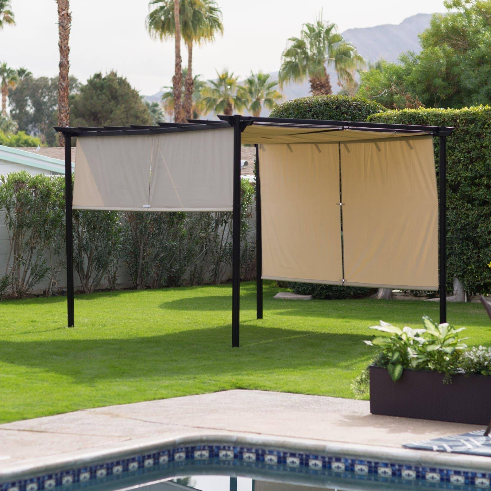 Pacific Casual Moselle 12& x 10& Pergola with Retractable Canopy - Beige