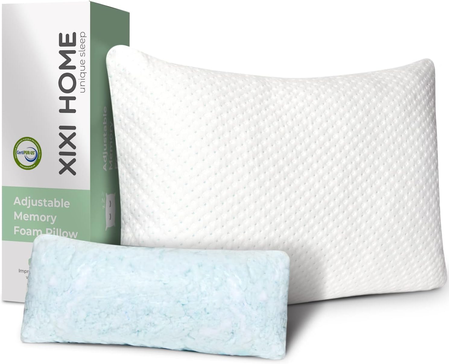 Shredded Memory Foam Pillow for Sleeping, Soft Adjustable Bed Pillows with Washable Bamboo Pillow Cover for Back & Side Sleepers, CertiPUR-US (Queen)