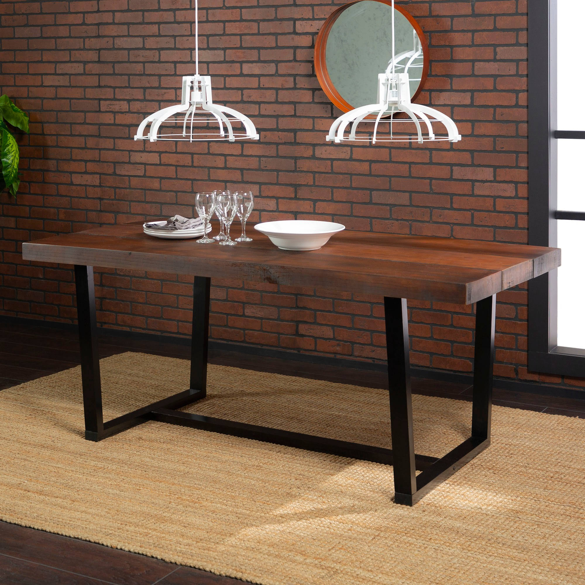 Park Industrial Farmhouse Solid Wood Distressed Plank Top Dining Table Mahogany - Saracina Home