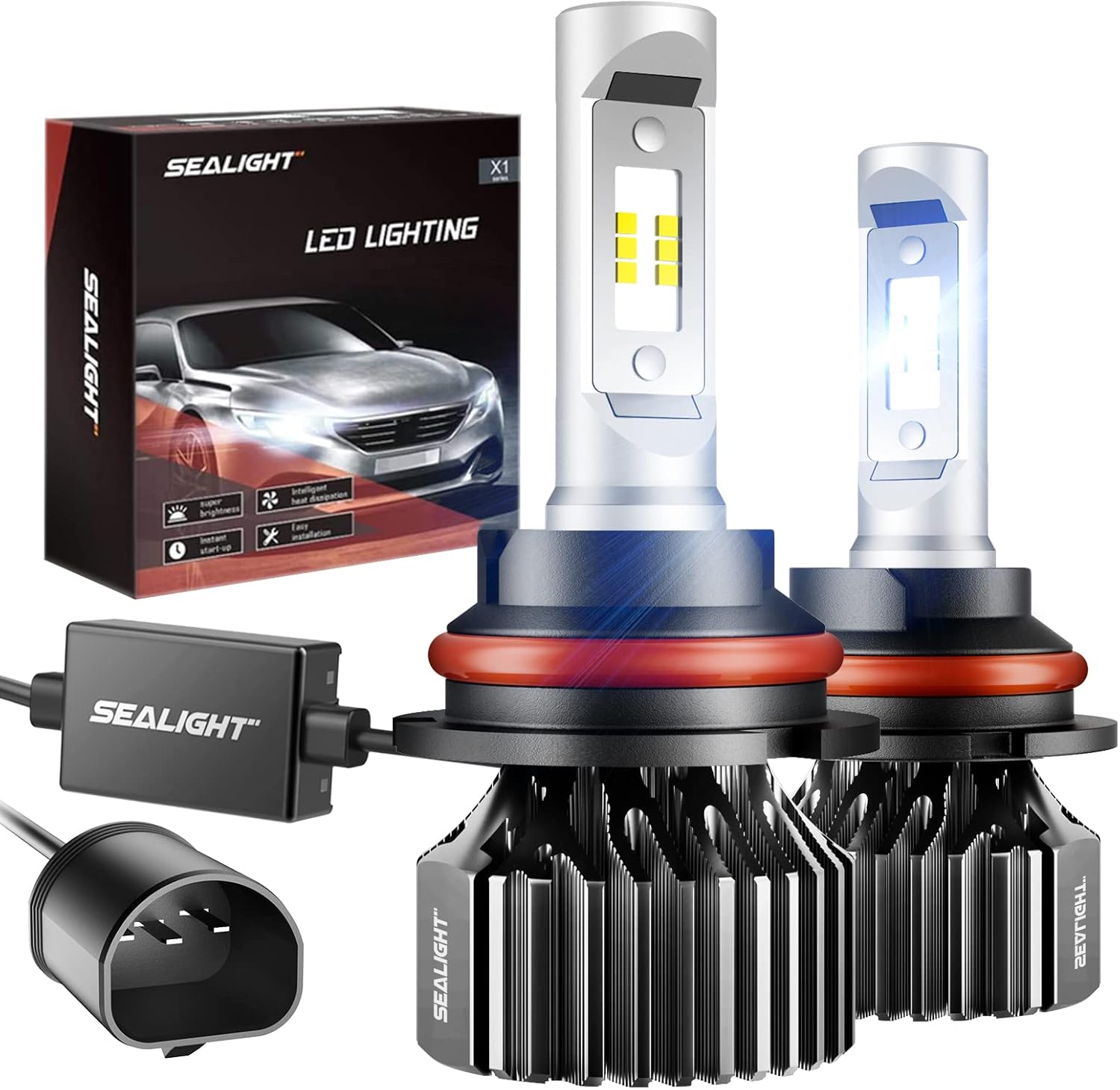 SEALIGHT 9007/HB5 LED Bulbs 14000LM Dual Bulbs X1 Series 6000K Xenon White Non-polarity Pack of 2