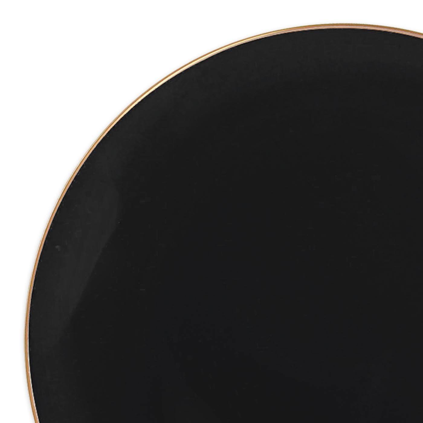 120 Plates, 10.25x22 Black with Gold Rim Organic Round Disposable Plastic Dinner Plates