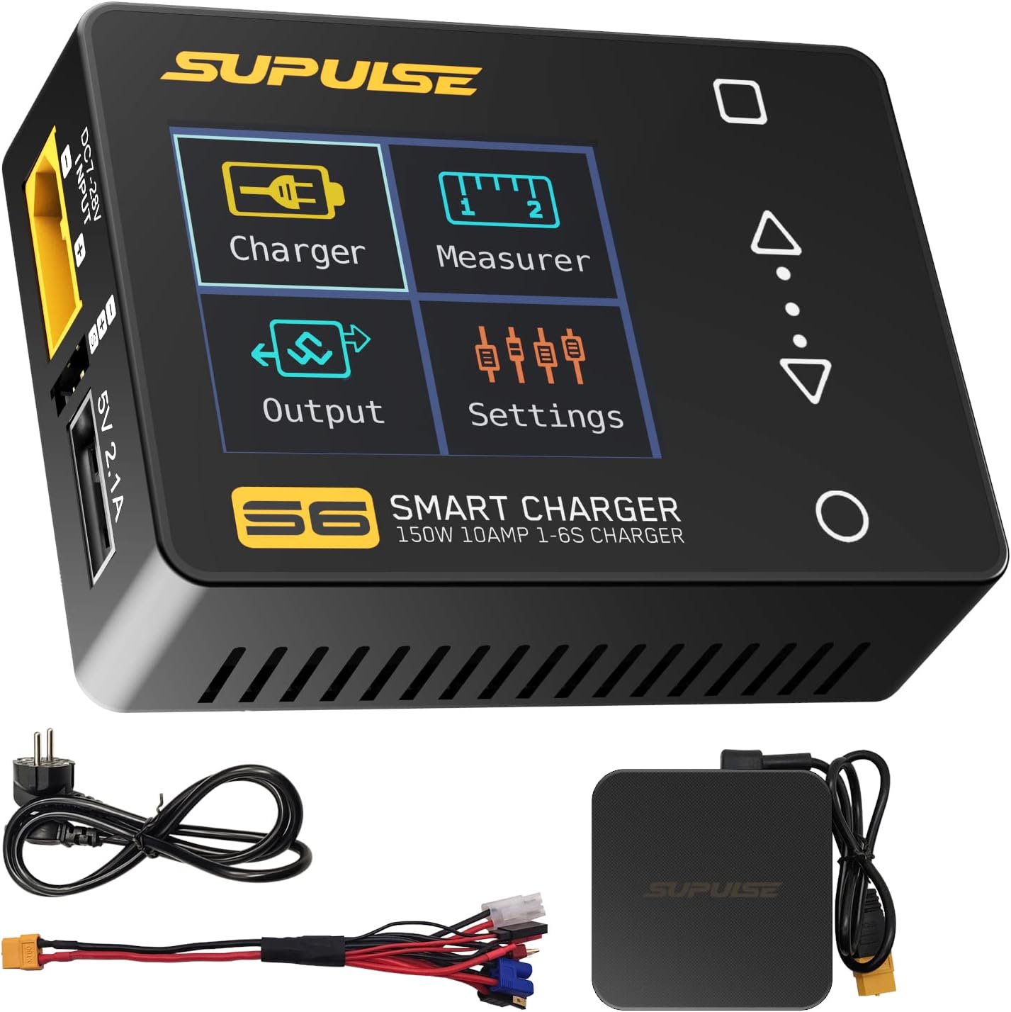 SUPULSE DC Lipo Battery Charger 1-6S 10A Balance Charger Discharger RC Battery Charger for Lipo LiHV Life Lion NiMh Pb Hobby Battery Charger Mini Size Smart Battery + Power Supply Adapter Pack of 2