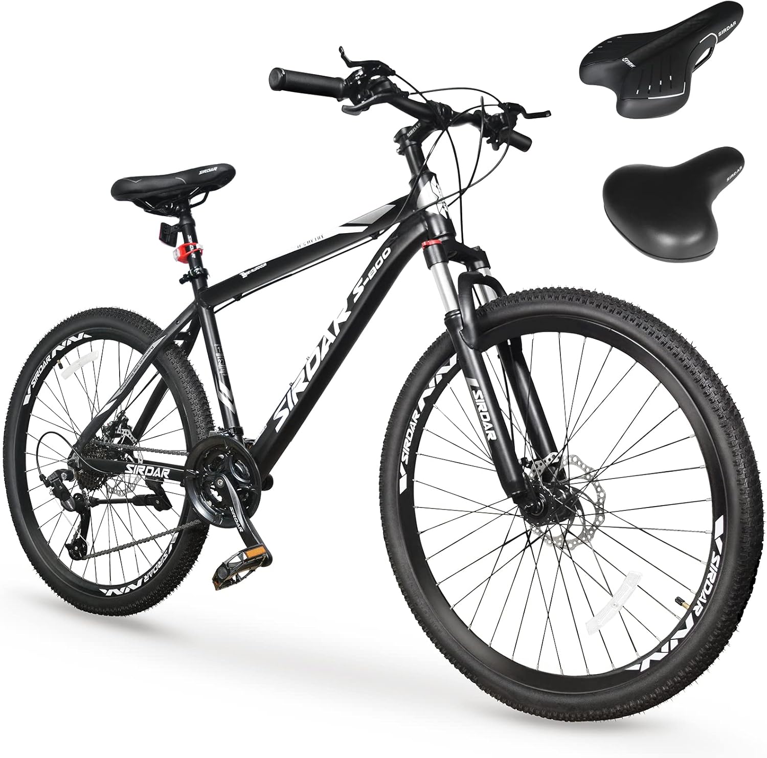 Sirdar S-700 S-800 26/29 inch Mountain Bike for Adult and Youth, 27 Speed Lightweight Mountain Bikes Dual Disc Brakes Suspension Fork with 2 Replaceable Saddle