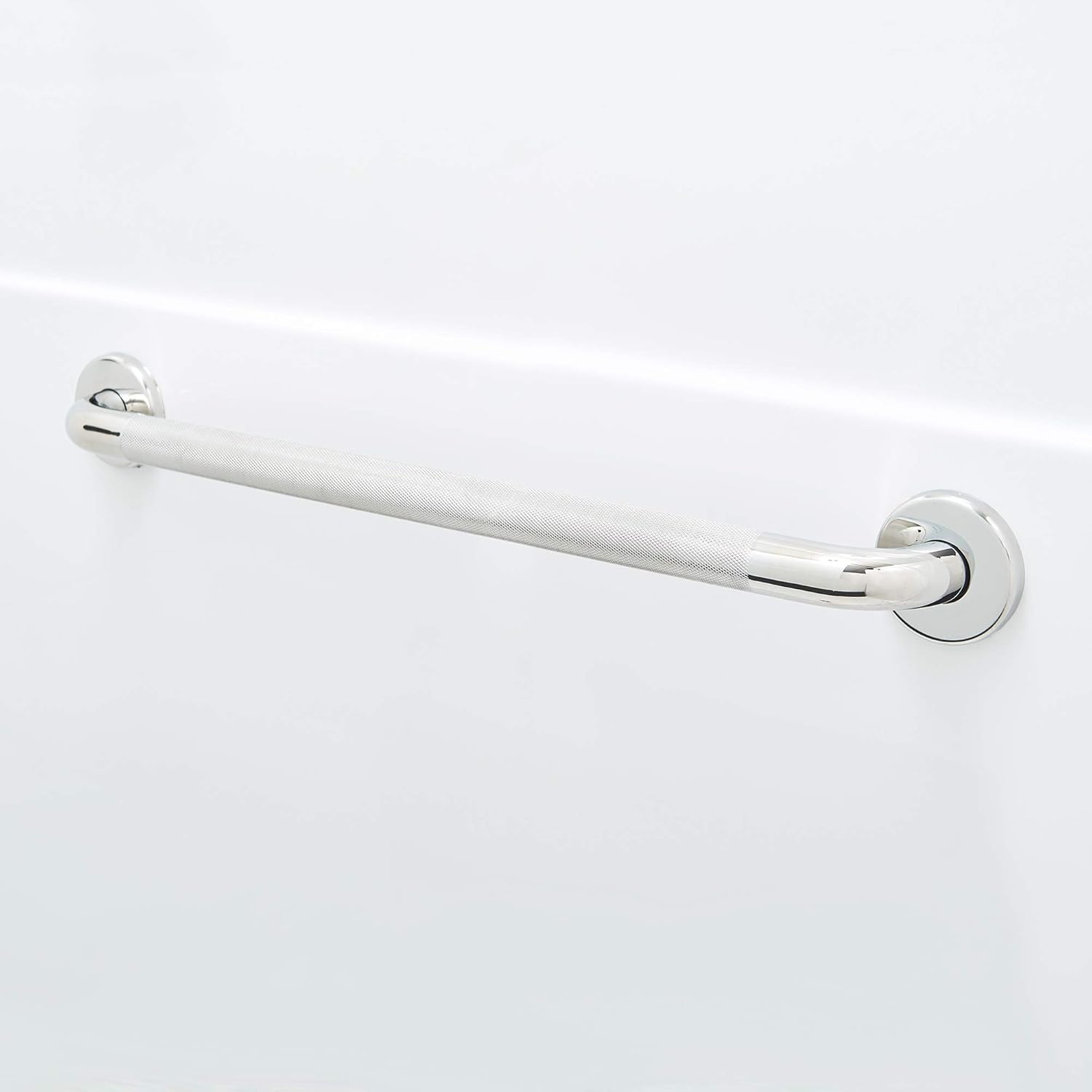 GBS Straight Grab Bar with Knurled Grip - Polished Chrome/Safety Mobility Aid/Home and Bath/Balance, Support and Slip Prevention Bathware/Durable Stainless Steel/Concealed Mount Flange/18 Inch Pack of 2