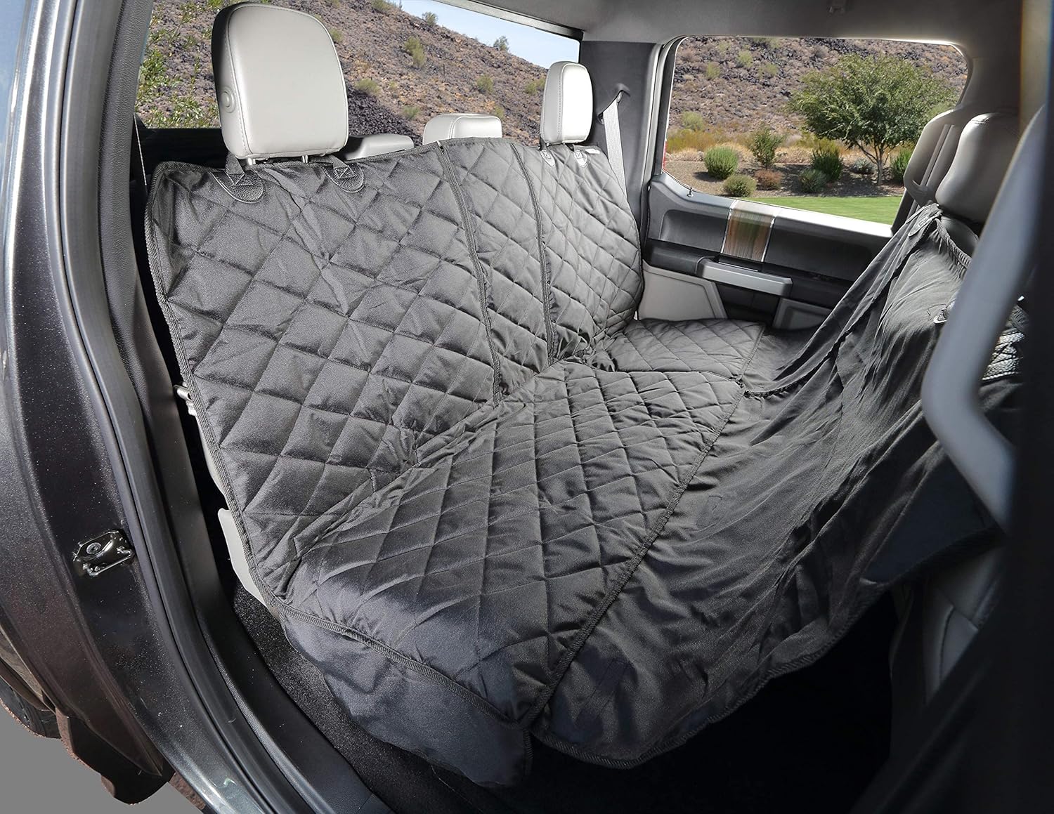 4Knines Crew Cab Truck Rear Bench Seat Cover with Hammock - Heavy Duty - Waterproof (Black, Passenger Side)