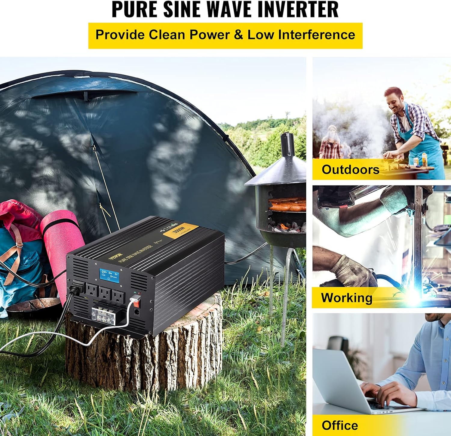 VEVOR Pure Sine Wave Inverter, 3500 Watt Power Inverter, DC 24V to AC 120V Car Inverter, with USB Port, LCD Display, and Remote Controller Power Converter, for RV Truck Car Solar System Travel Camping