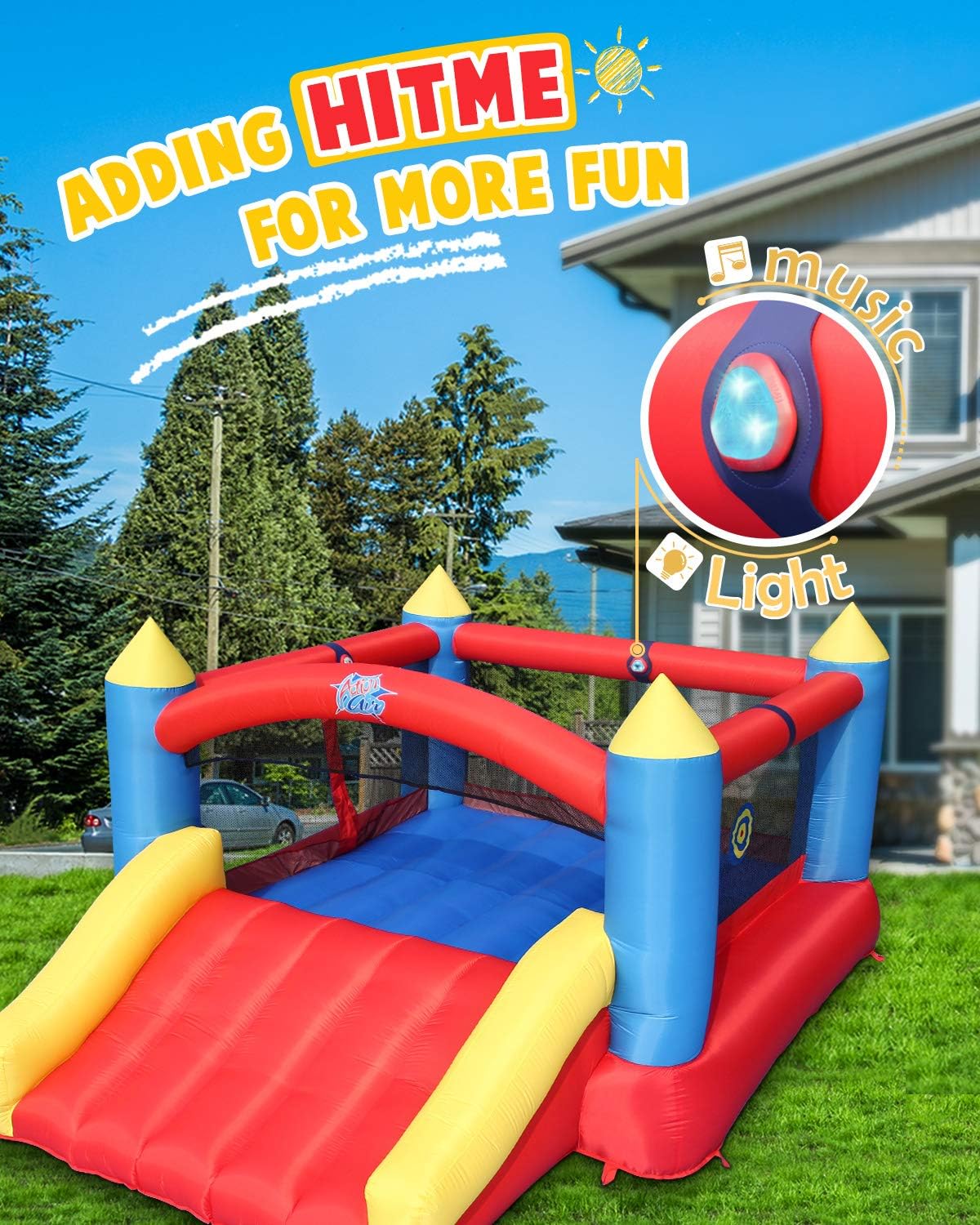 Action air 2021 Version Bounce House, Inflatable Bouncer with Air Blower, Jumping Castle with Slide, Family Backyard Bouncy Castle, Durable Sewn with Extra Thick Material, Idea for Kids(C-9745)