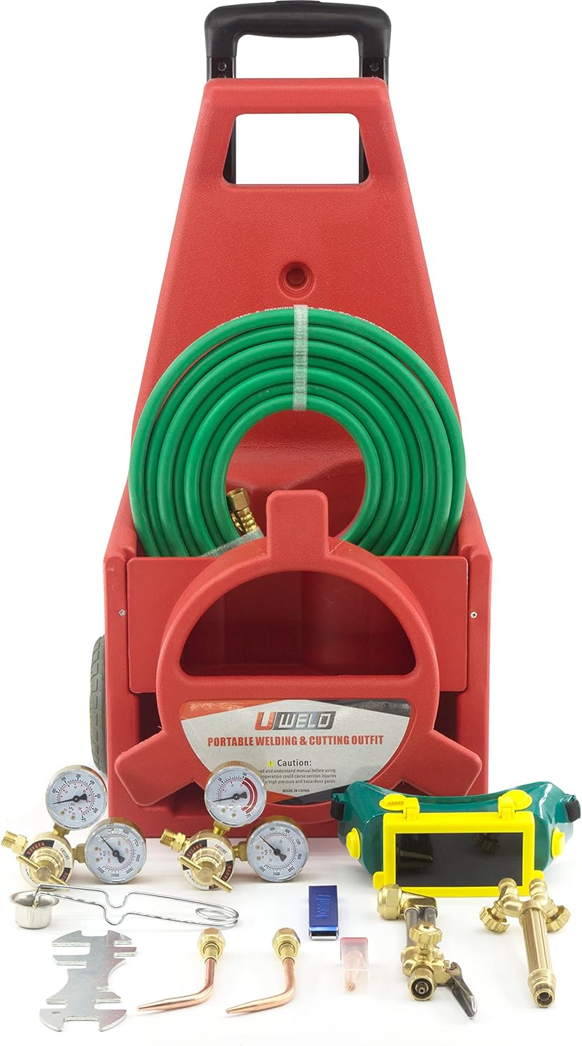 Upgraded Version Professional Portable Tote Oxy Acetylene Welding Brazing Cutting Torch Kit With Double Wheels,Portable Welding & Cutting Outfit