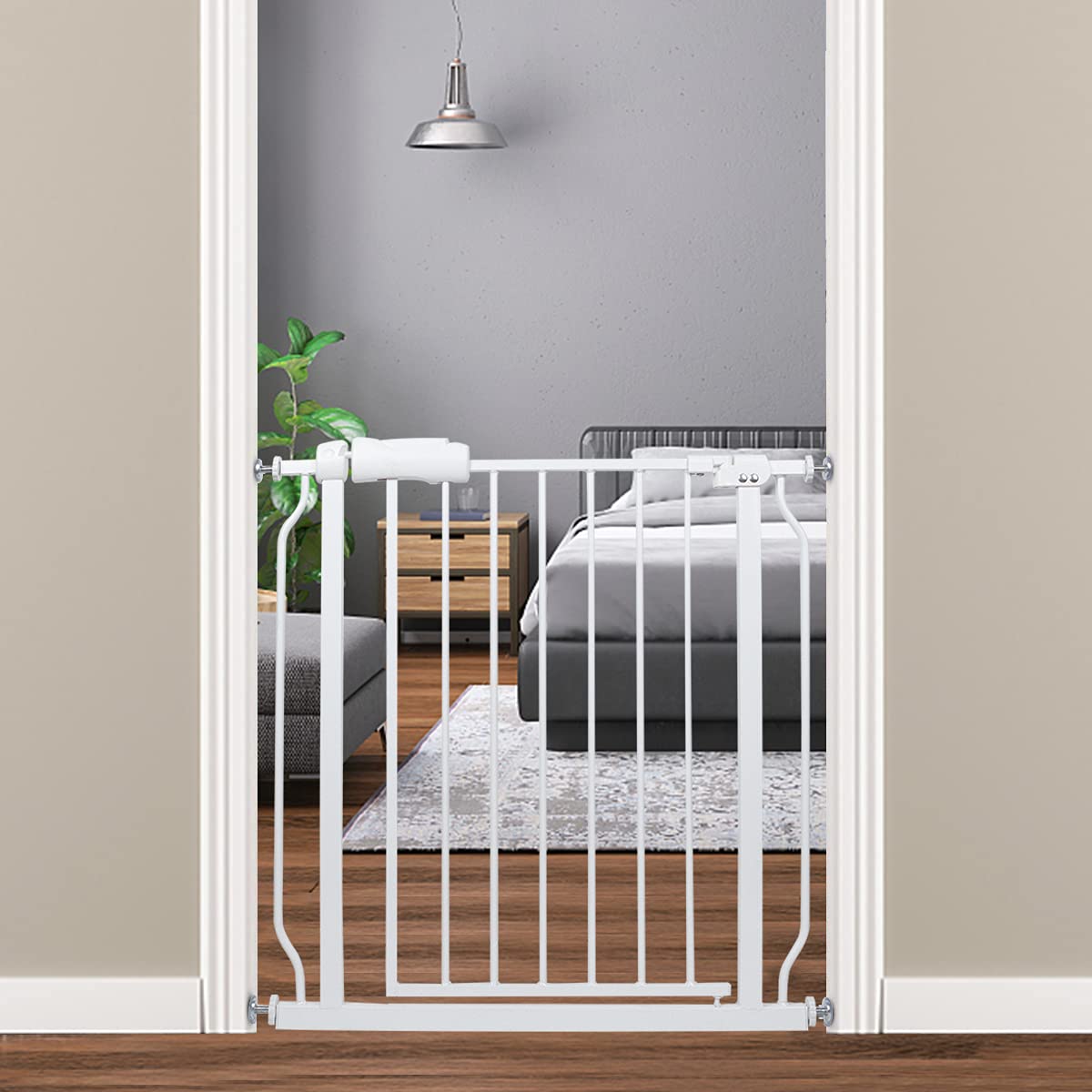 HOOOEN Extra Wide Baby Gate Extra Wide Extra Tall Dog Gates for Stairs Doorways Black Metal Tension Indoor Safety Gates with Pressure Mount 57.5-62 Inch