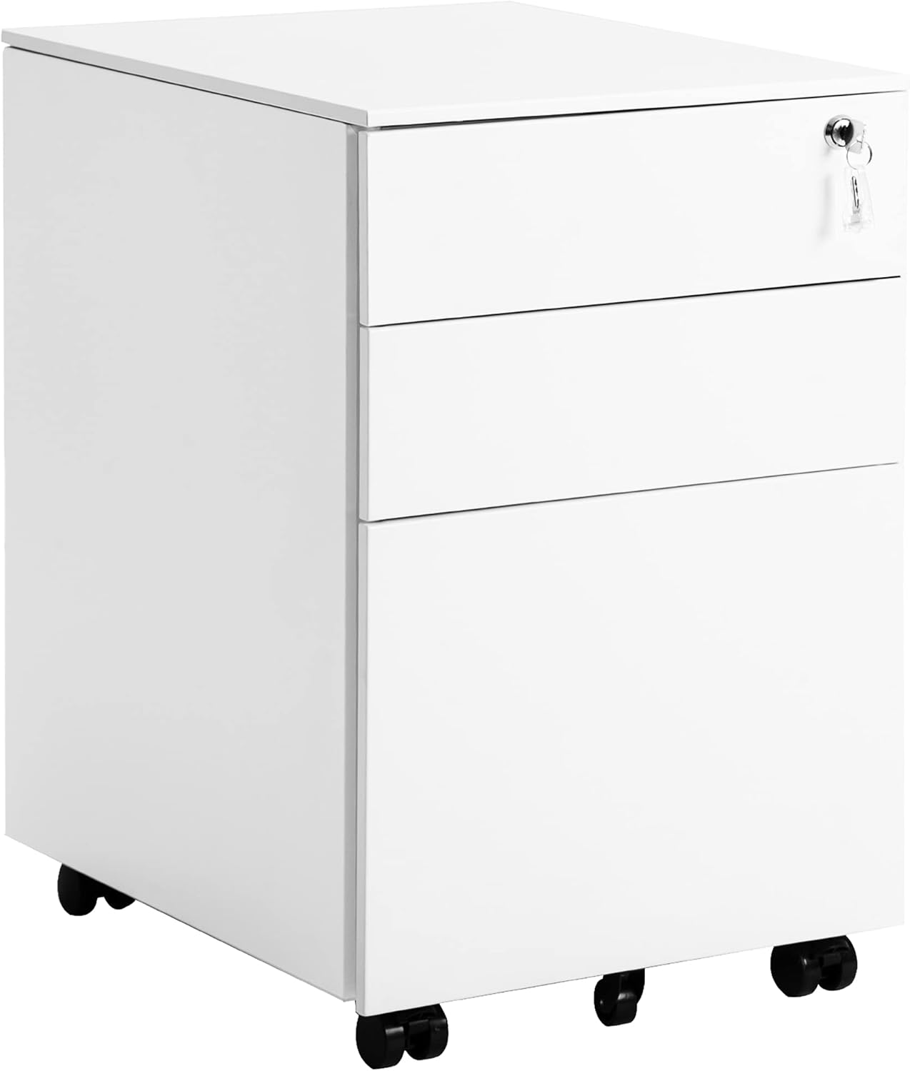 Mobile File Cabinet, Rockjame 3 Drawers Metal Lockable Filing Cabinet for Commercial Grade Office Legal and Letter File (Black)