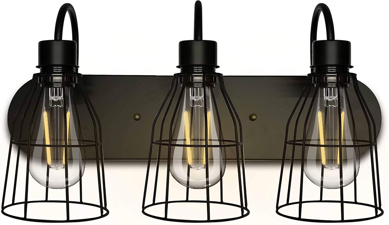 3-Lights Farmhouse Bathroom Light Fixtures, Industrial Wall Sconce, Matte Black Vanity Lights for Bathroom, Mirror, Hallway, Living Room, Bedroom (Bulbs not Included)