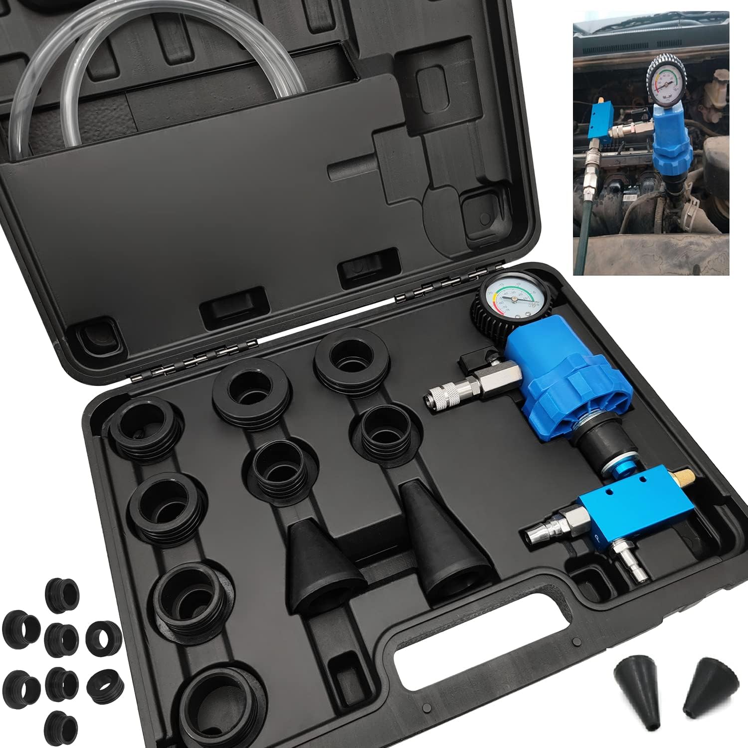 Car Coolant Refill Tool with 8 Adapter Sleeves, Vacuum Type Cooling System Filler Kit with a Pressure Gauge, Water Antifreeze Changer for Car SUV Van Truck