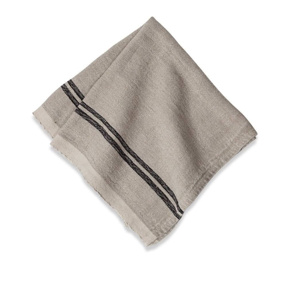 Couleur Nature Khadhi Linen Black Stripe Napkins 20x20, Set of 4