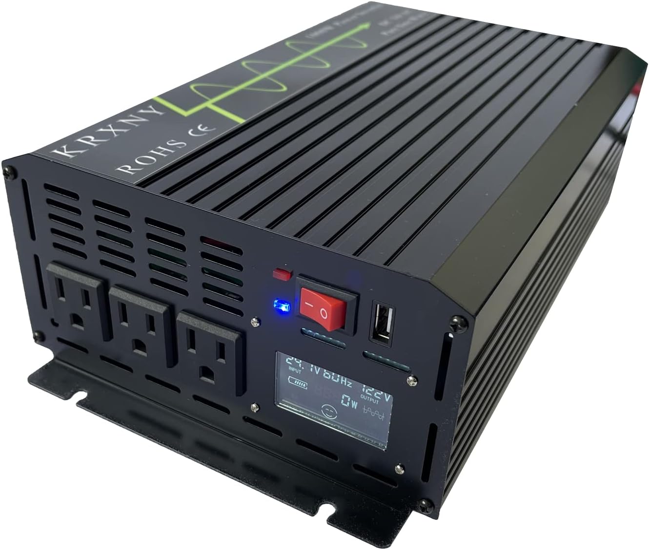 KRXNY 1000W Power Inverter Pure Sine Wave 24V DC to 120V AC 60HZ with USB LCD Display for Car/Off Grid Solar