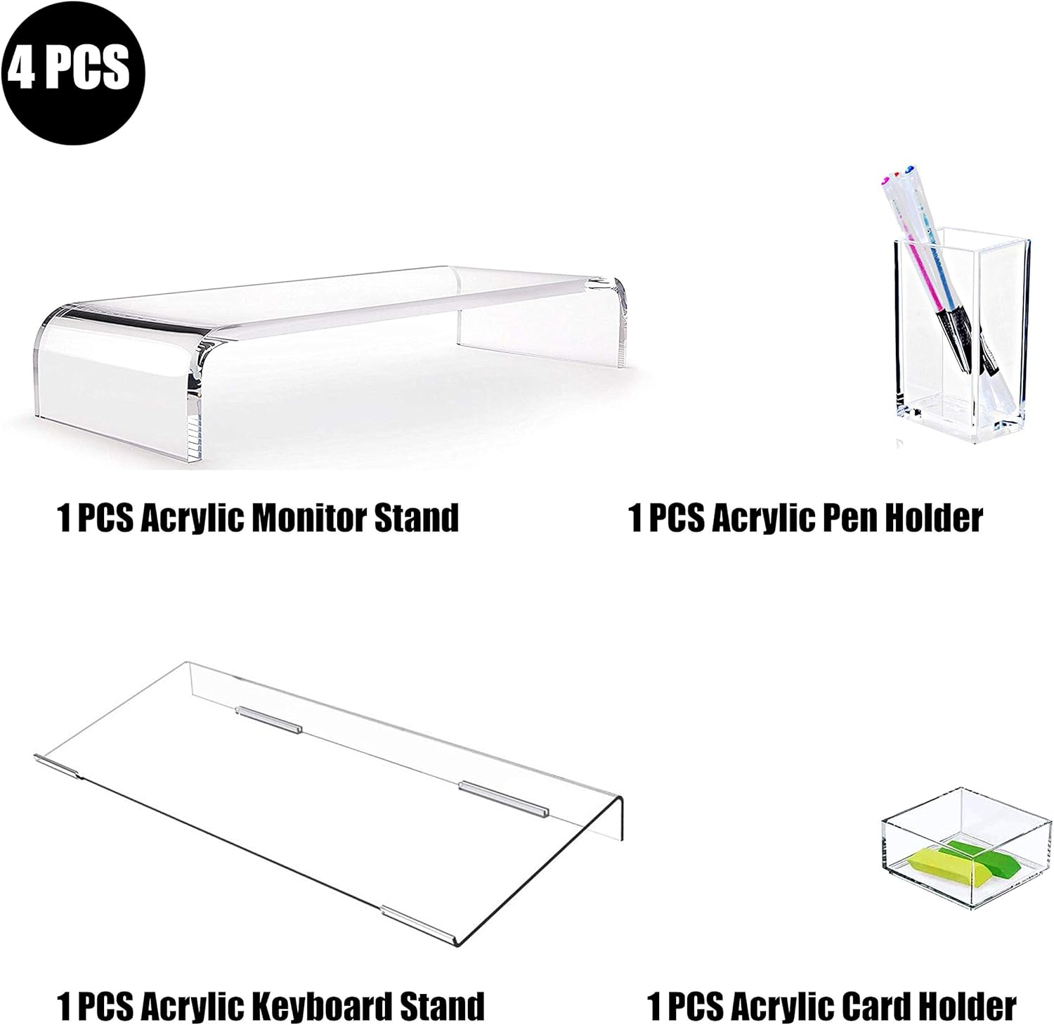 Clear Acrylic Monitor Stand 3.5 Inches, 4PCS Clear Monitor Riser Acrylic Stand, Acrylic Keyboard Stand, Acrylic Stand, Acrylic Computer Stand, Acrylic Card Holder, Acrylic Pencil Holder Pack of 2
